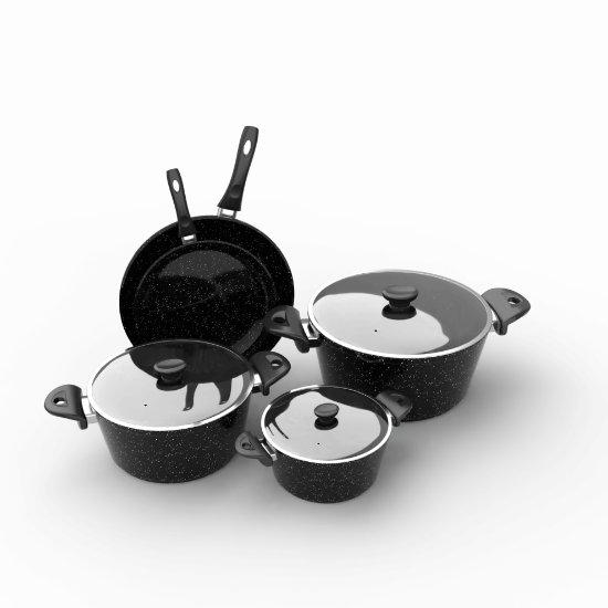 TopChef Granite Cookware Set - 8 pcs  -  With Glass Cover  - Black - 1