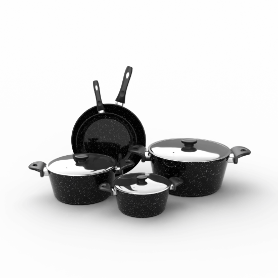 TopChef Granite Cookware Set - 8 pcs  -  With Glass Cover  - Black - 2